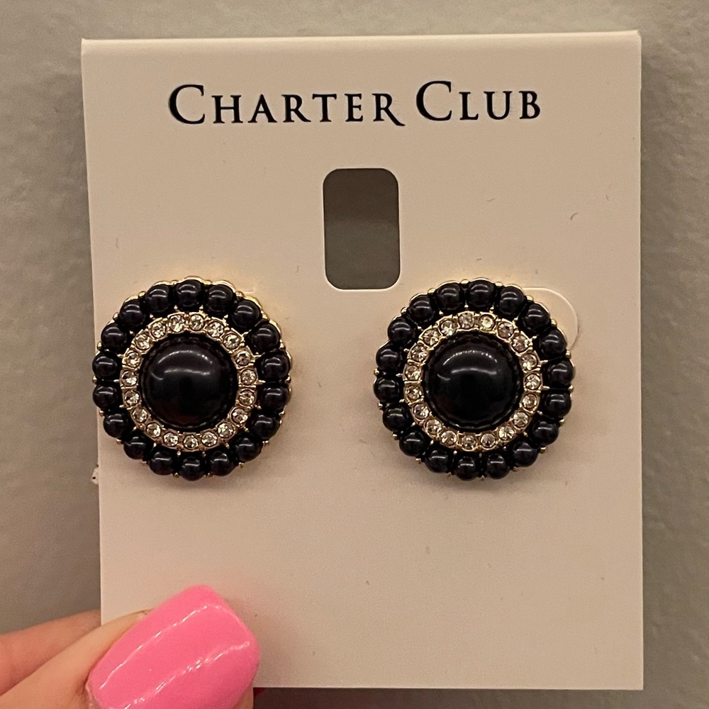 Never worn navy beaded studs
